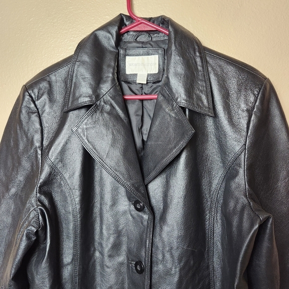 Worthington Womens Black Leather Notch Collar Buttonfront Jacket-Size XL - Picture 2 of 8